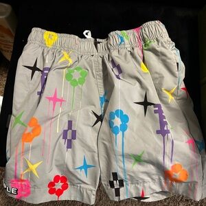 Purple brand Gray Graphic Shorts with Multicolor Stars and Flowers